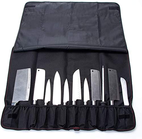 QEES Rollo de cuchillo de chef de 45,72 cm de gran capacidad para 12 cuchillos portátil de chef, bolsa de rollo de herramientas con asa, correa para el hombro DD10