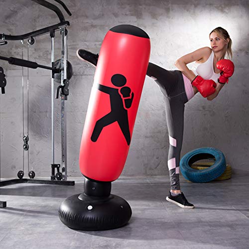 QEPOL Saco de Boxeo de Fitness, Pesado Entrenamiento de Patada Inflable Vertical Fitness Target Tower Bag Bolsa de Fitness Inflable Saco de Arena Fitness Sports Boxing 160CM(Negro)