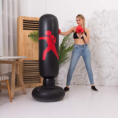 QEPOL Saco de Boxeo de Fitness, Pesado Entrenamiento de Patada Inflable Vertical Fitness Target Tower Bag Bolsa de Fitness Inflable Saco de Arena Fitness Sports Boxing 160CM(Negro) QEPOL Saco de Boxeo de Fitness, Pesado Entrenamiento de Patada Inflable Vertical Fitness Target Tower Bag Bolsa de Fitness Inflable Saco de Arena Fitness Sports Boxing 160CM(Negro)