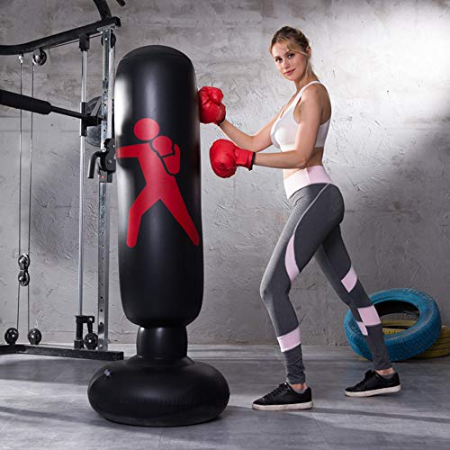 QEPOL Saco de Boxeo de Fitness, Pesado Entrenamiento de Patada Inflable Vertical Fitness Target Tower Bag Bolsa de Fitness Inflable Saco de Arena Fitness Sports Boxing 160CM(Negro) QEPOL Saco de Boxeo de Fitness, Pesado Entrenamiento de Patada Inflable Vertical Fitness Target Tower Bag Bolsa de Fitness Inflable Saco de Arena Fitness Sports Boxing 160CM(Negro)