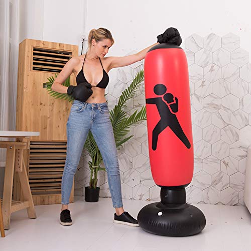 QEPOL Saco de Boxeo de Fitness, Pesado Entrenamiento de Patada Inflable Vertical Fitness Target Tower Bag Bolsa de Fitness Inflable Saco de Arena Fitness Sports Boxing 160CM (Rojo)