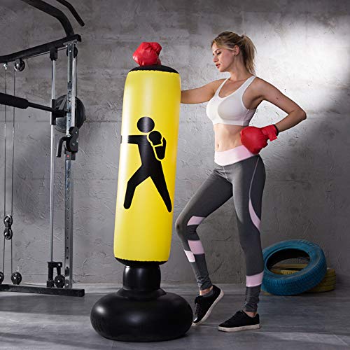 QEPOL Saco de Boxeo de Fitness, Pesado Entrenamiento de Patada Inflable Vertical Fitness Target Tower Bag Bolsa de Fitness Inflable Saco de Arena Fitness Sports Boxing 160CM (Amarillo)