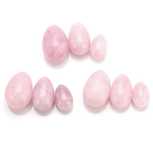 QGEM Pack de 3 Yoni Huevos Rosa Cuarzo, Perforado, con unwaxed Cadena, Piedra para Las Mujeres de Masaje para Fortalecer los músculos pélvicos