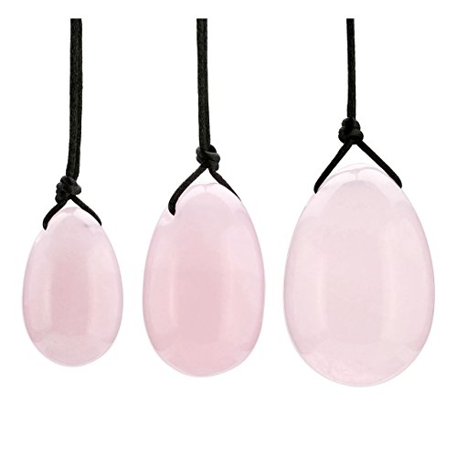 QGEM Pack de 3 Yoni Huevos Rosa Cuarzo, Perforado, con unwaxed Cadena, Piedra para Las Mujeres de Masaje para Fortalecer los músculos pélvicos QGEM Pack de 3 Yoni Huevos Rosa Cuarzo, Perforado, con unwaxed Cadena, Piedra para Las Mujeres de Masaje para Fortalecer los músculos pélvicos