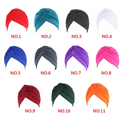 QHGstore Mujer Chemo plisado Pre cabeza atada cubierta hasta Bonnet Sun Turbante Cap vino rojo