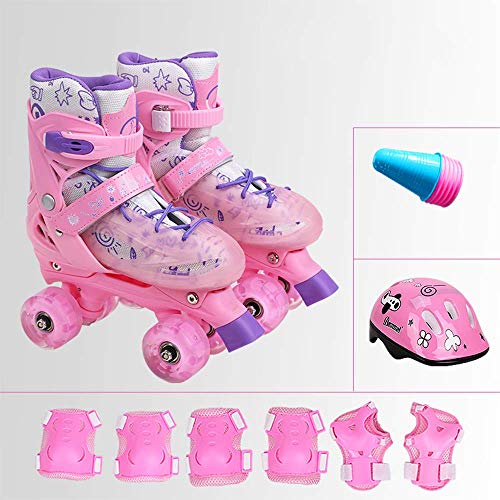 QIANG Niños Entrenando Patines De Doble Fila 2 En 1 Patines Ajustables 4 Patines Circulares para Principiantes Niños Pequeños Niñas Patín De Hielo Conjunto,Pink-XS(23-26)