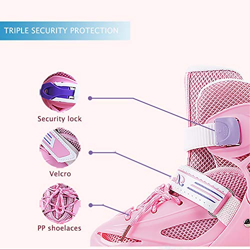 QIANG Patines Ajustables Niña Principiantes Niños Niñas Flash Ruedas Dobles Zapatos De Patinaje Juego 3-13 Años De Edad,Pink-XS（26-29）