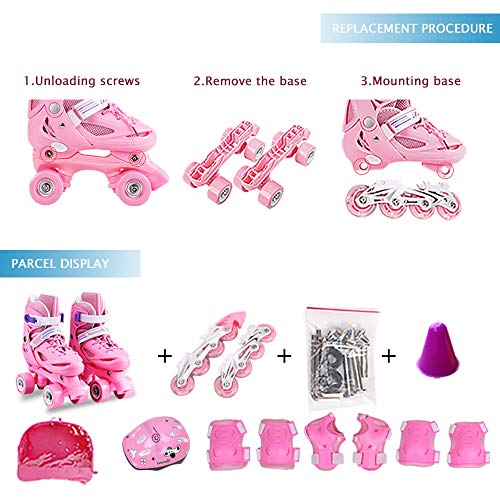 QIANG Patines Ajustables Niña Principiantes Niños Niñas Flash Ruedas Dobles Zapatos De Patinaje Juego 3-13 Años De Edad,Pink-XS（26-29）