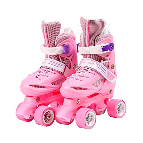 QIANG Patines Ajustables Niña Principiantes Niños Niñas Flash Ruedas Dobles Zapatos De Patinaje Juego 3-13 Años De Edad,Pink-XS（26-29）
