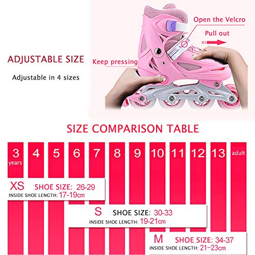 QIANG Patines Ajustables Niña Principiantes Niños Niñas Flash Ruedas Dobles Zapatos De Patinaje Juego 3-13 Años De Edad,Pink-XS（26-29）