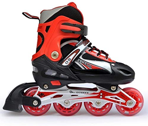 Qianqiusui Patinaje en línea Patines Patines Ajustables Adultos Deporte Negro sin Miedo Patines de Patinaje - Dar a Sus Regalos de los niños (Color : Red, Size : M)