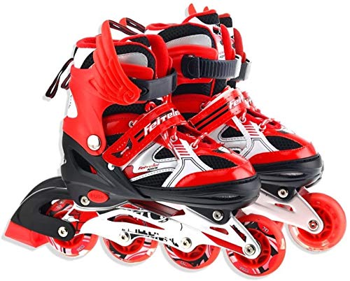 Qianqiusui Patines Patinaje en línea y sin Miedo Patines de Patinaje de Velocidad Ajustable patín de los niños Deportes Hombres y Mujeres - Regalos a los niños (Color : Red, Size : M)