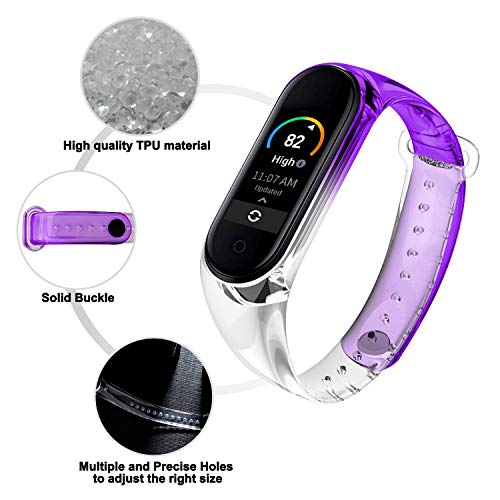 Qianyou 2 Piezas Correas para Xiaomi Mi Band 5 Silicona, Pulsera con Funda Impermeable TPU Reemplazo Colorida Reloj Banda para Xiaomi Mi Band 5,Claro+Morada