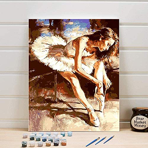 QIAOYUE-Paint by Numbers Kit de Pintura de Bricolaje para Adultos y niños Principiantes Que pintan Arte pre-Impreso Lienzo Ballet Girl Listo para Realizar (40 * 50cm)