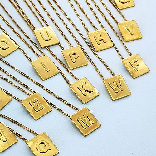 Qier Collar De Mujer,Exquisita Cadena Chapada En Oro De 18 Quilates, Golden Square 26 Letras Inglesas Colgante De Joyería, Simple Y Elegante Accesorio De Moda Love Gift, Q