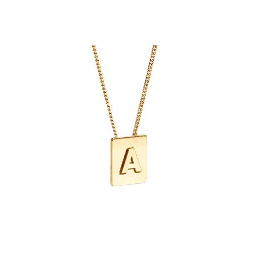 Qier Collar De Mujer,Exquisita Cadena Chapada En Oro De 18 Quilates, Golden Square 26 Letras Inglesas Colgante De Joyería, Simple Y Elegante Accesorio De Moda Love Gift, Q