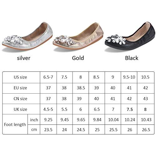 QIMAOO Mujeres Plegable Zapatos de Ballet Zapatillas de Baile Plegable Bombas Rhinestone Zapatos de Verano, Portátil y Cómodo para Fiesta de Boda Nupcial, Plateado, 40 EU (Talla Fabricante 41) QIMAOO Mujeres Plegable Zapatos de Ballet Zapatillas de Baile Plegable Bombas Rhinestone Zapatos de Verano, Portátil y Cómodo para Fiesta de Boda Nupcial, Plateado, 40 EU (Talla Fabricante 41)