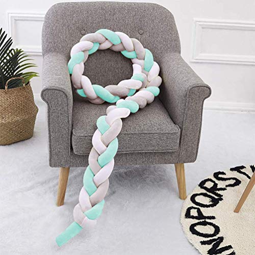 QINGLOU protector de cabeza para cuna trenzado Parachoques nudo largo Almohada para Unisex-adulto (Blanco + verde + gris, 200cm) QINGLOU protector de cabeza para cuna trenzado Parachoques nudo largo Almohada para Unisex-adulto (Blanco + verde + gris, 200cm)