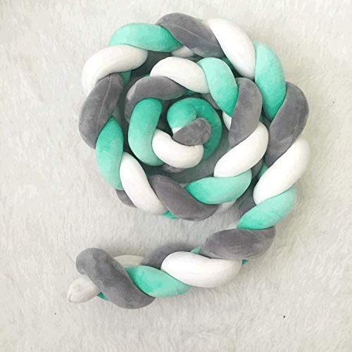 QINGLOU protector de cabeza para cuna trenzado Parachoques nudo largo Almohada para Unisex-adulto (Blanco + verde + gris, 200cm) QINGLOU protector de cabeza para cuna trenzado Parachoques nudo largo Almohada para Unisex-adulto (Blanco + verde + gris, 200cm)
