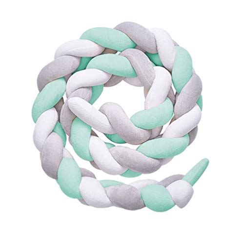 QINGLOU protector de cabeza para cuna trenzado Parachoques nudo largo Almohada para Unisex-adulto (Blanco + verde + gris, 200cm) QINGLOU protector de cabeza para cuna trenzado Parachoques nudo largo Almohada para Unisex-adulto (Blanco + verde + gris, 200cm)