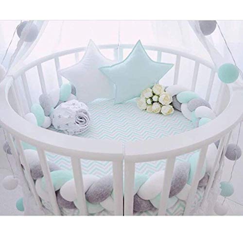 QINGLOU protector de cabeza para cuna trenzado Parachoques nudo largo Almohada para Unisex-adulto (Blanco + verde + gris, 200cm) QINGLOU protector de cabeza para cuna trenzado Parachoques nudo largo Almohada para Unisex-adulto (Blanco + verde + gris, 200cm)