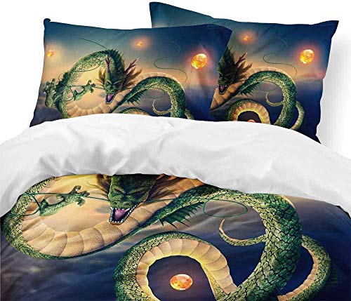 Qingxsm Dragon Ball Z Juego de Cama de 3 Piezas Microfibra Juego de Funda Nordica 135x200 cm(para Cama 90cm) Incluir 2 Funda de Almohada 50x75 cm + Ultra Suave Funda Edredon con Cierre