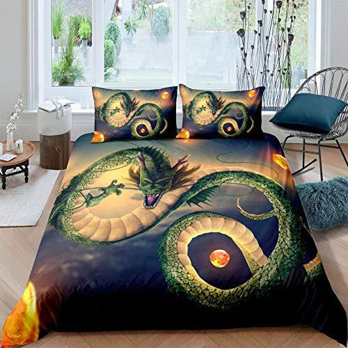 Qingxsm Dragon Ball Z Juego de Cama de 3 Piezas Microfibra Juego de Funda Nordica 135x200 cm(para Cama 90cm) Incluir 2 Funda de Almohada 50x75 cm + Ultra Suave Funda Edredon con Cierre