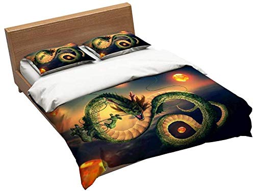 Qingxsm Dragon Ball Z Juego de Cama de 3 Piezas Microfibra Juego de Funda Nordica 135x200 cm(para Cama 90cm) Incluir 2 Funda de Almohada 50x75 cm + Ultra Suave Funda Edredon con Cierre