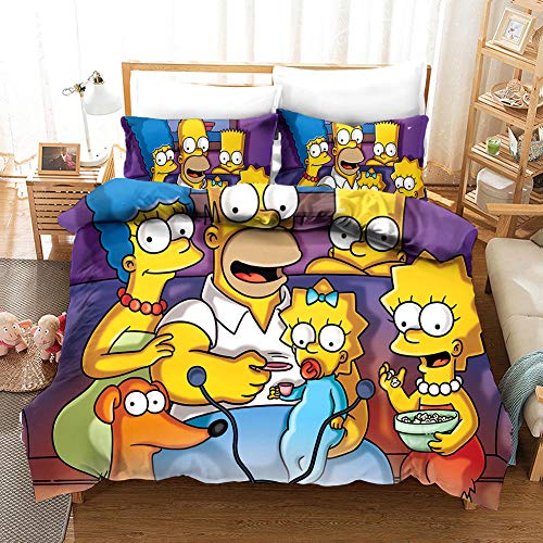 Qingxsm Juego de Funda Nordica 200x200 cm Juego de Cama de Microfibra The Simpsons 3 Piezas con 2 Funda de Almohada 50x75 cm Ultra Suave Funda Edredon con Cierre(para Cama 135cm)