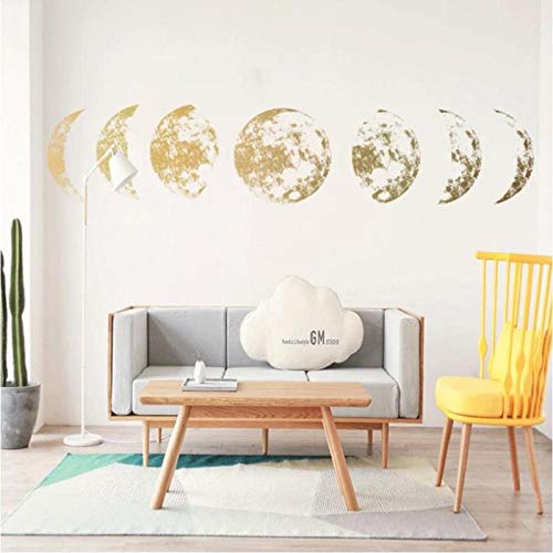 Qinlee. Simple Golden Moon Phase Etiqueta De La Pared Imagen De Ebay Decoración De La Pared De La Luna Una Pieza Etiqueta De Una Pieza Tamaño 60 * 40cm Material De PVC