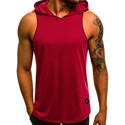 QinMM Camiseta con Capucha de Tirantes Deportes para Hombre, Tops Camisa sin Mangas de Verano Fitness (M, Rojo)