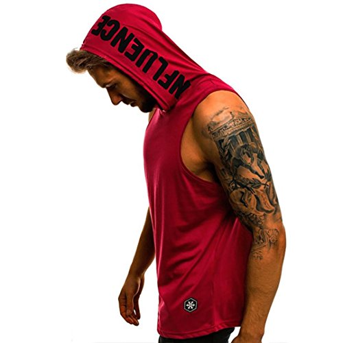 QinMM Camiseta con Capucha de Tirantes Deportes para Hombre, Tops Camisa sin Mangas de Verano Fitness (M, Rojo)