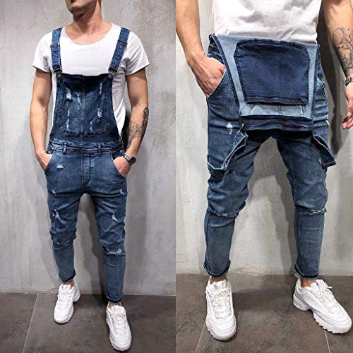 QinMM Petos de Pantalones Vaqueros de Mono para Hombre Pantalones de Bolsillo Rotos Pantalones de Liga Babero Pantalón