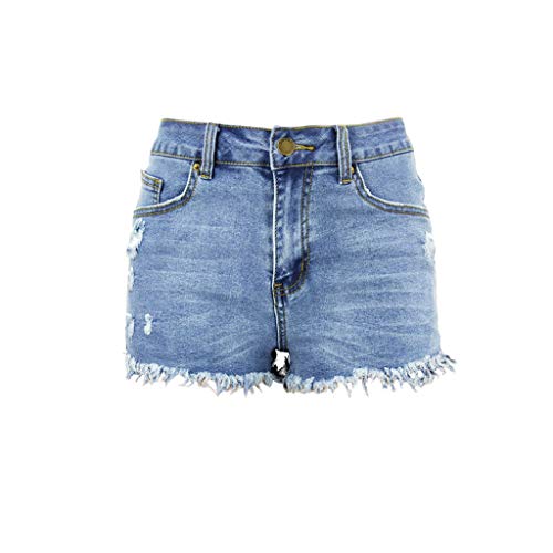 QinMMROPA Vaqueros Rotos Cortos para Mujer y niña, Pantalones Cortos Ajustados Boyfriends Rotos Short Jeans Mujeres Sexy Pantalon Cielo(Blue) S