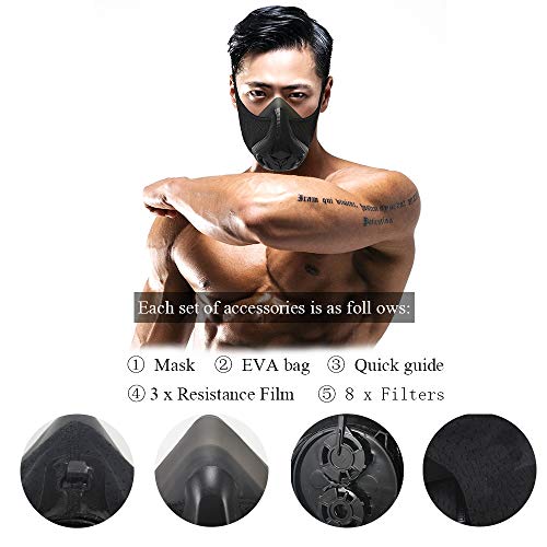 Qise Máscara de entrenamiento deportiva con capacidad vital para correr, 48 niveles de resistencia respiratoria, máscara de entrenamiento, resistencia a la carrera, respiración de oxígeno para adultos Qise Máscara de entrenamiento deportiva con capacidad vital para correr, 48 niveles de resistencia respiratoria, máscara de entrenamiento, resistencia a la carrera, respiración de oxígeno para adultos
