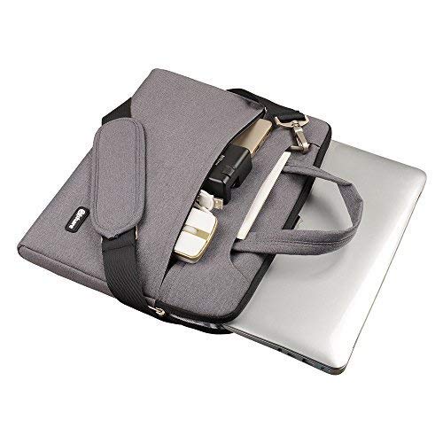 Qishare 13.3-14 pulgadas de tela de poliéster multifuncional impermeable bolso de hombro del ordenador portátil, correa de hombro ajustable y mango supresible, maletín portátil de la manga para Chromebook / Macbook / Ultrabook(13,3-14 pulgadas, Gris)