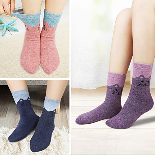 QKURT 6 pares de calcetines de lana para mujer, calcetines térmicos cálidos para mujer, calcetines de gato novedosos y bonitos, calcetines gruesos de invierno para niñas y mujeres QKURT 6 pares de calcetines de lana para mujer, calcetines térmicos cálidos para mujer, calcetines de gato novedosos y bonitos, calcetines gruesos de invierno para niñas y mujeres