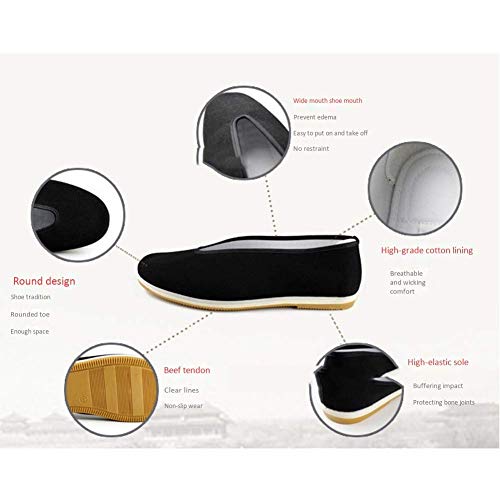 QLIGHA Zapatos de algodón de Calidad Bruce Lee Zapatos Chinos de Kung Fu Wing Chun Zapatillas de Tai Chi Arte marcial Zapatos de algodón Puro, Suela de Goma - Unisex negro-37