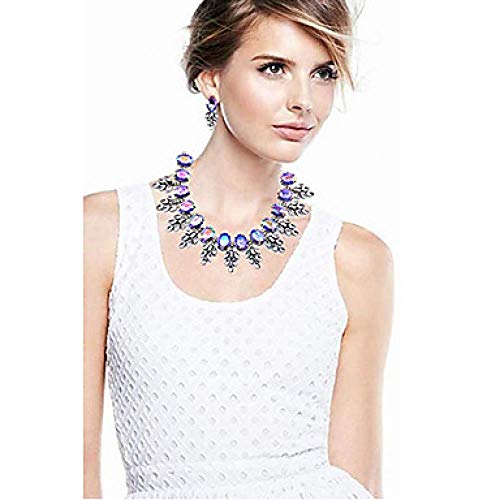 QLSchmuck Zafiro Femenino Cristal Tridimensional óxido de circonio Colgante aretes Collar elíptica Hoja Cortada Sra Elegancia Taladro joyería amarrillo/Blanco/púrpura, Púrpura