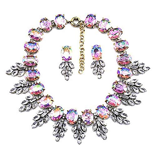 QLSchmuck Zafiro Femenino Cristal Tridimensional óxido de circonio Colgante aretes Collar elíptica Hoja Cortada Sra Elegancia Taladro joyería amarrillo/Blanco/púrpura, Púrpura