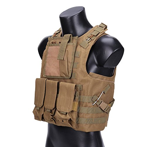 QMFIVE Chalecos Tácticos, Anfibio Chaleco táctico Militar Molle Chaleco Combate Asalto Placa Camuflaje Chaleco del Portador para tactico Airsoft Outdoor (Tan)