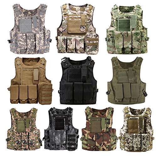 QMFIVE Chalecos Tácticos, Anfibio Chaleco táctico Militar Molle Chaleco Combate Asalto Placa Camuflaje Chaleco del Portador para tactico Airsoft Outdoor (Tan)