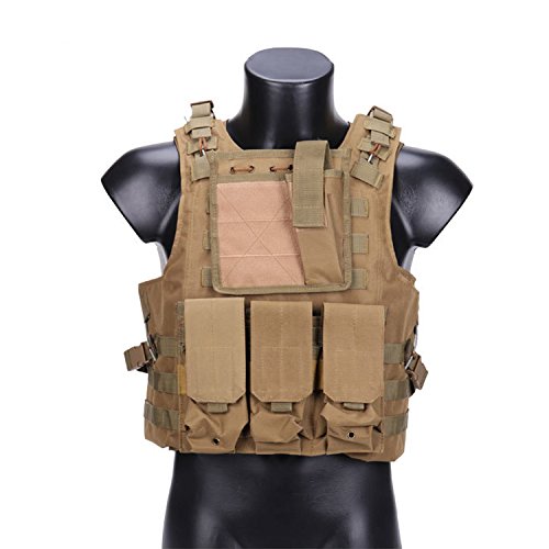 QMFIVE Chalecos Tácticos, Anfibio Chaleco táctico Militar Molle Chaleco Combate Asalto Placa Camuflaje Chaleco del Portador para tactico Airsoft Outdoor (Tan)