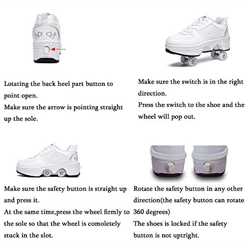 qmj Zapatillas con Ruedas para Niños Zapatos con Ruedas Patín En Línea LED Zapatos Multiusos 2 En 1 Botas De Patinaje Cuádruples Ajustables,White High top-EU40