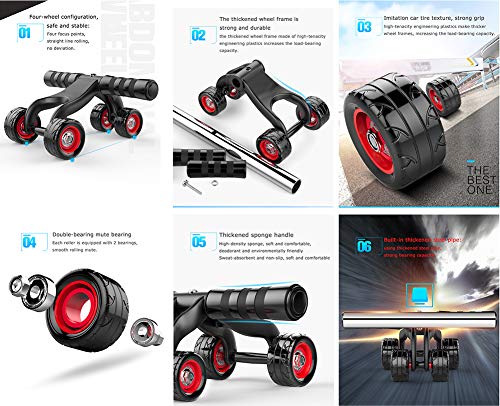 QMMCK Rueda Abdominal Rodillo Auxiliar Push-up Estera De Rodillas Libre Y Dos Correas De Tensión. Tres Rondas/Cuatro Rondas Equipo De Ejercicios para El Hogar (002)