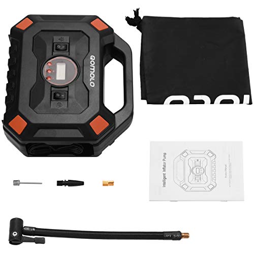 Qomolo Compresor de Aire Coche Portátil, 12V Bomba de Aire Eléctrico Hinchador con Luz LED,4 Adaptadores de Válvulas, para Inflar Neumáticos de Coche Motocicleta Bicicleta y Baloncesto, 120PSI Qomolo Compresor de Aire Coche Portátil, 12V Bomba de Aire Eléctrico Hinchador con Luz LED,4 Adaptadores de Válvulas, para Inflar Neumáticos de Coche Motocicleta Bicicleta y Baloncesto, 120PSI