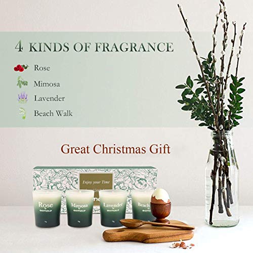 Qomolo Velas Perfumadas, Velas Aromaticas 4 Piezas Conjuntos De Regalo Cera de Soja Natural para Decoración de Hogar, Baño, Yoga, Navidad Día de San Valentín,SPA,Relajación y Alivio de Estrés