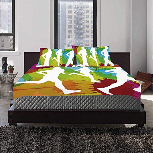 Qoqon Funda nórdica Set Fitness Warm 3 Juego de Cama, Siluetas de Corredores en Salpicaduras de Acuarela Trotar al Aire Libre Deportista Maratón Decorativo para la habitación Qoqon Funda nórdica Set Fitness Warm 3 Juego de Cama, Siluetas de Corredores en Salpicaduras de Acuarela Trotar al Aire Libre Deportista Maratón Decorativo para la habitación
