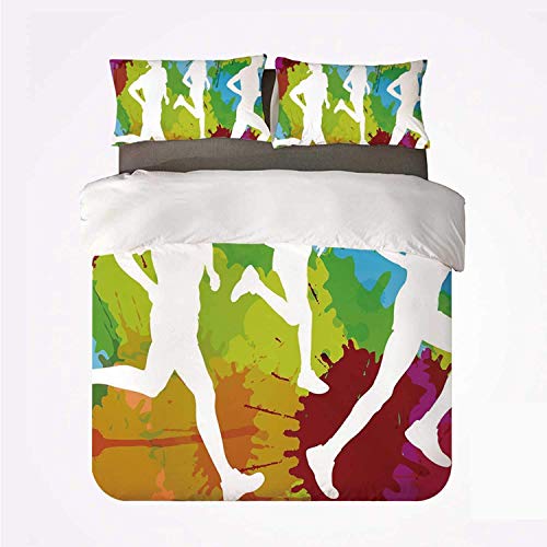 Qoqon Funda nórdica Set Fitness Warm 3 Juego de Cama, Siluetas de Corredores en Salpicaduras de Acuarela Trotar al Aire Libre Deportista Maratón Decorativo para la habitación Qoqon Funda nórdica Set Fitness Warm 3 Juego de Cama, Siluetas de Corredores en Salpicaduras de Acuarela Trotar al Aire Libre Deportista Maratón Decorativo para la habitación
