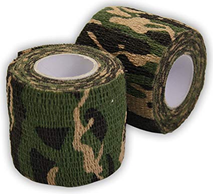 QPOWER Cintas de Camuflaje para Exteriores no Tejidas Autoadhesivas Envoltura de Rifle Woodland Camo (12PCS)